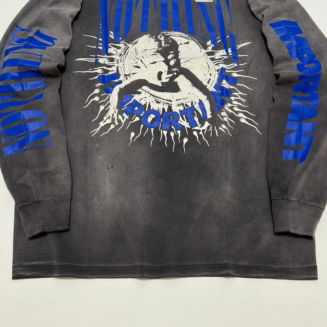 SAINT Mxxxxxx × Kosuke Kawamura's latest joint model KK_LS TEE/NOTHING IMP/BLK Holy Infant tadpole distressed long sleeves, wash black S-XL, original consistent wash mark/angel mark, original factory grade crack print, distressed mottled effect, heavy wash water, water spray fading, fade repositioning, pure handmade complex grinding and hanging